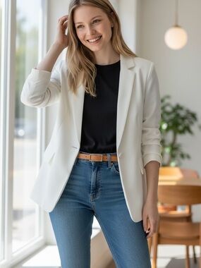 Skies Are Blue Cream Open-Front Blazer Jacket